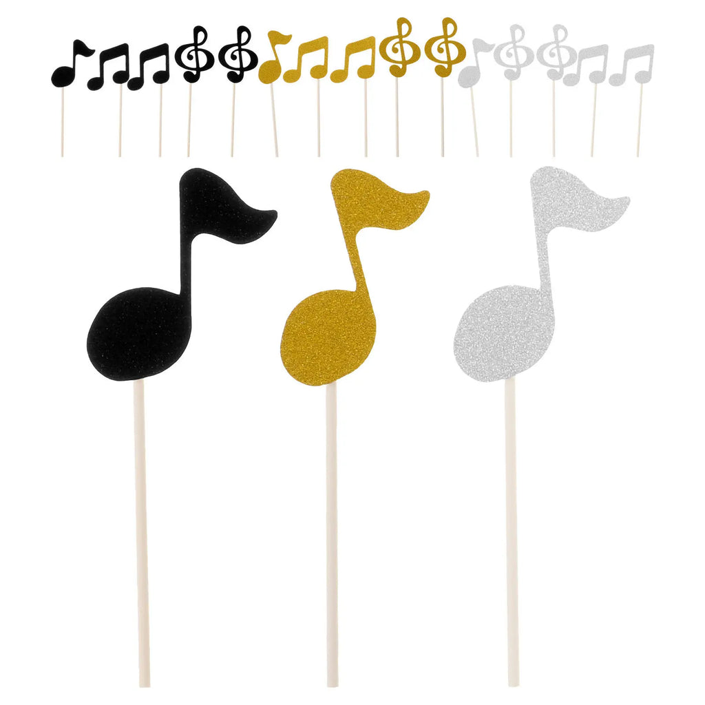 18Pcs Glitter Music Note Cake Toppers – Gold Silver Black Cake Toppers Richie's