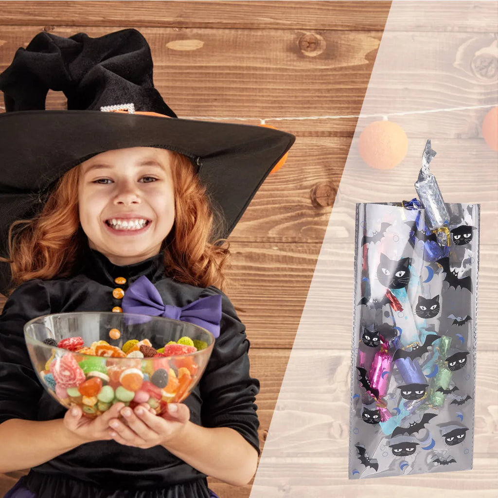 100Pcs Halloween PVC Candy Bags – Trick or Treat Black Bat Pouches Halloween Party Bags Richie's
