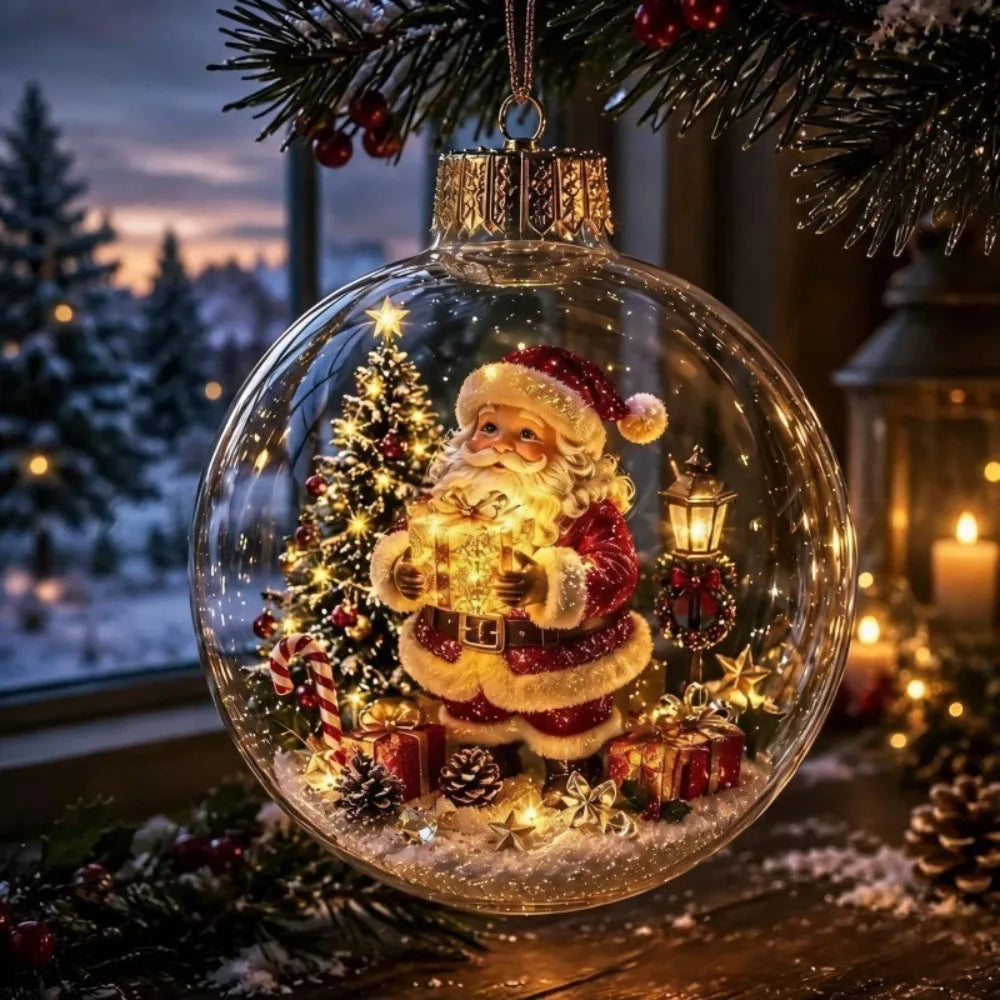 Light-Up Acrylic Christmas Ball Ornament 8CM Santa Claus Christmas Ball Ornament Richie's Style-1