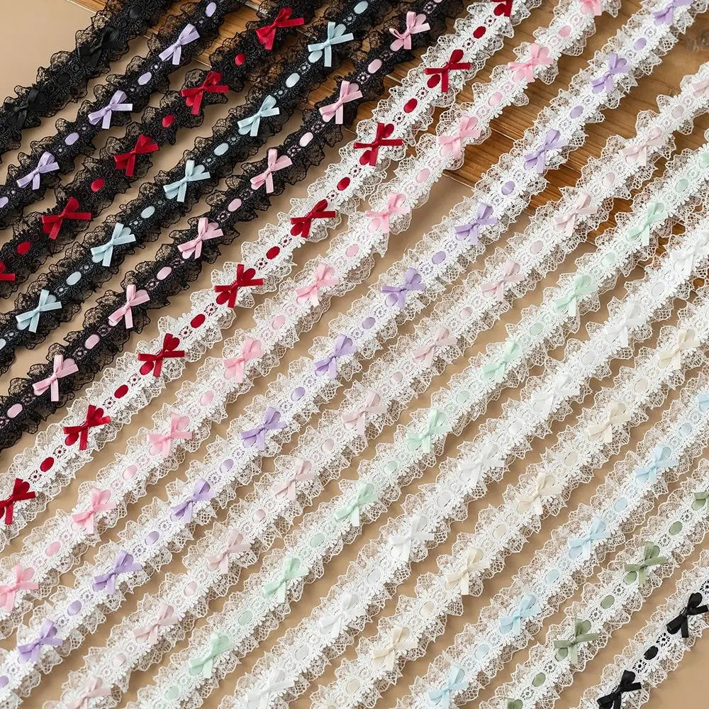 1 Yard Pleated Bow Lace Trim Ribbon – Floral Craft & Hair Accent Lace Trim Ribbon Richie's
