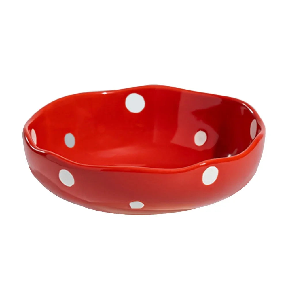 Ceramic Slanted Cat Bowl | Mushroom Design, Anti-Knockover Ceramic Pet Bowl Richie's 1-Red