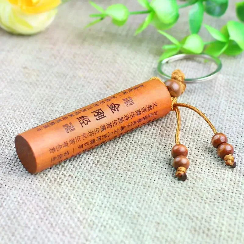 Peach Wood Diamond Sutra Keychain Pendant | Unisex Gift Wooden Keychain Pendant Richie's
