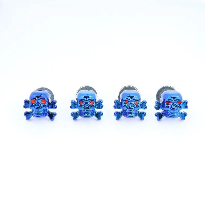 4Pcs 3D Skull License Plate Bolts for Cars & Motorcycles License Plate Fasteners Richie's Blue 4pcs