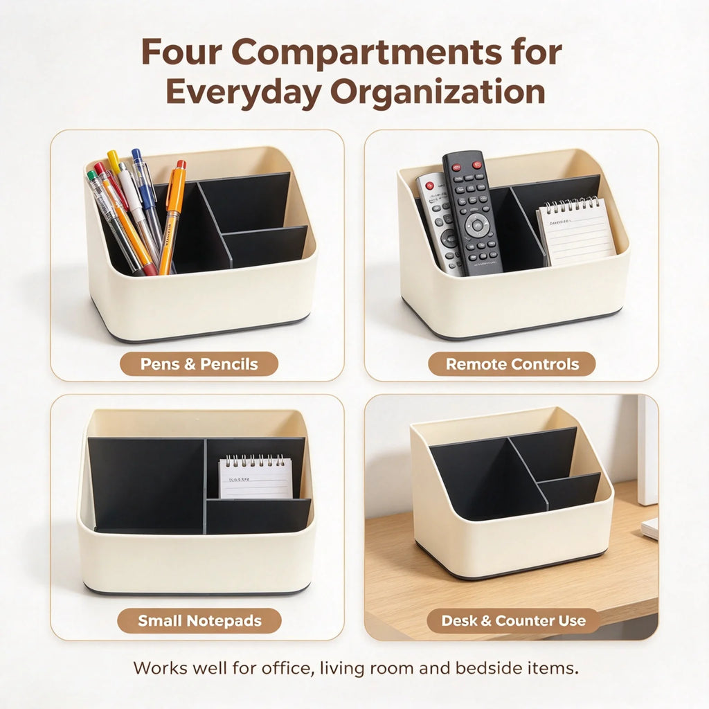 4-Slot Desk Storage Rack – Multi-Grid Office Organizer Beige Desk Organizer Richie's Default Title