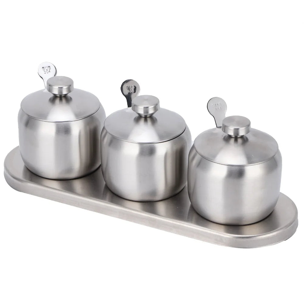 304 Stainless Steel Seasoning Pot Set 300ml with Lid & Spoons Seasoning Pot Set Richie's