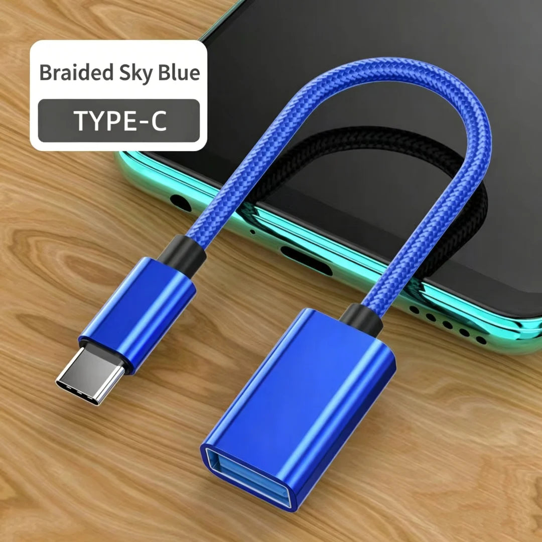 Type-C to USB 2.0 OTG Braided Adapter Cable | 5 Colors USB OTG Adapter Cable Richie's Blue