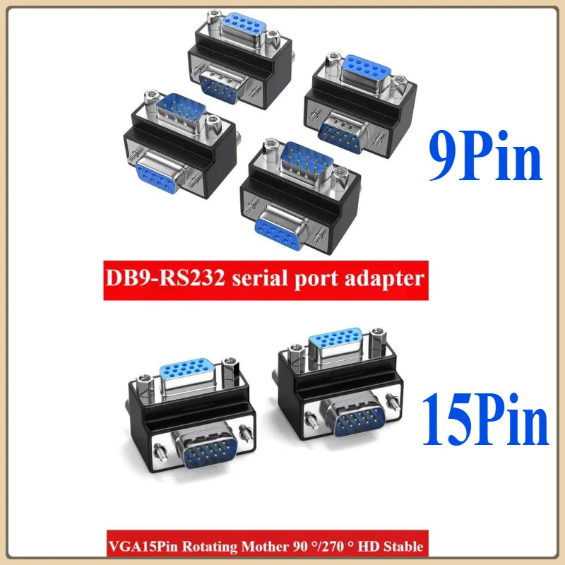 DB9 VGA 90° Right Angle Adapter – 9/15 Pin Male to Female VGA Adapter Connector Richie's