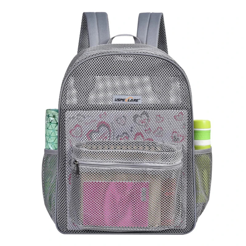 Women's Transparent Mesh Backpack – Lightweight Travel Student Bag Mesh Backpack Richie's Grey