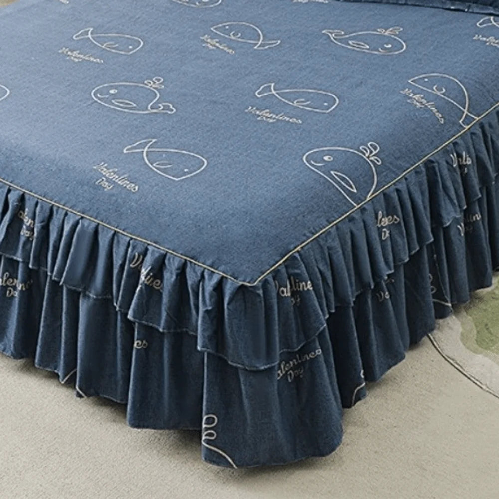 Floral Lace 3-Piece Cotton Bedsheet Set – 120/150CM Bed Skirt Bedsheet Set Richie's