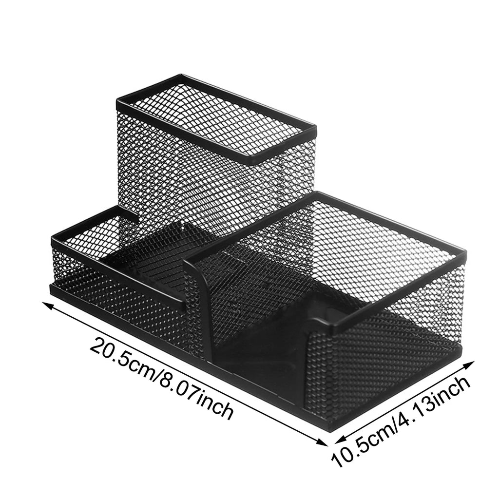 Black Metal Mesh Desk Organizer – 3-Compartment Pen Holder Desk Organizer Richie's