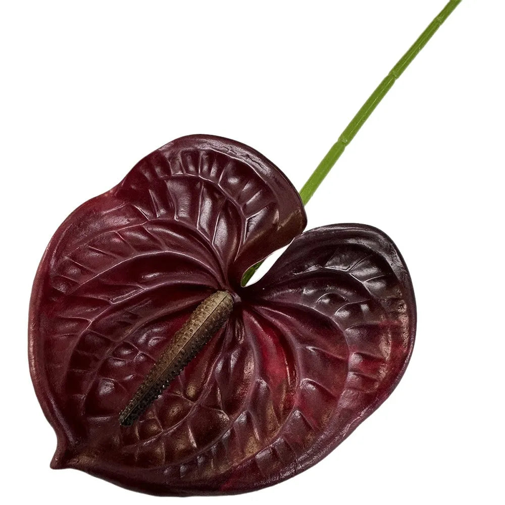 60cm Artificial Anthurium Flower – Real Touch Faux Plant Decor Artificial Flower Richie's Dark Red