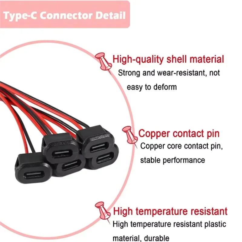 Waterproof USB-C Female Socket Connector – Fast Charging 5/10 Pack USB-C Connector Richie's