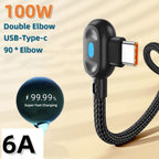100W USB-C Fast Charging Cable 90° Elbow with LED | 0.25m/1m USB-C Charging Cable Richie's
