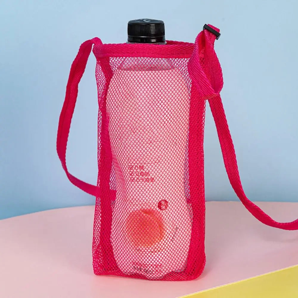 Mesh Water Bottle Holder Bag with Retractable Strap – 8 Colors Bottle Holder Bag Richie's rose red