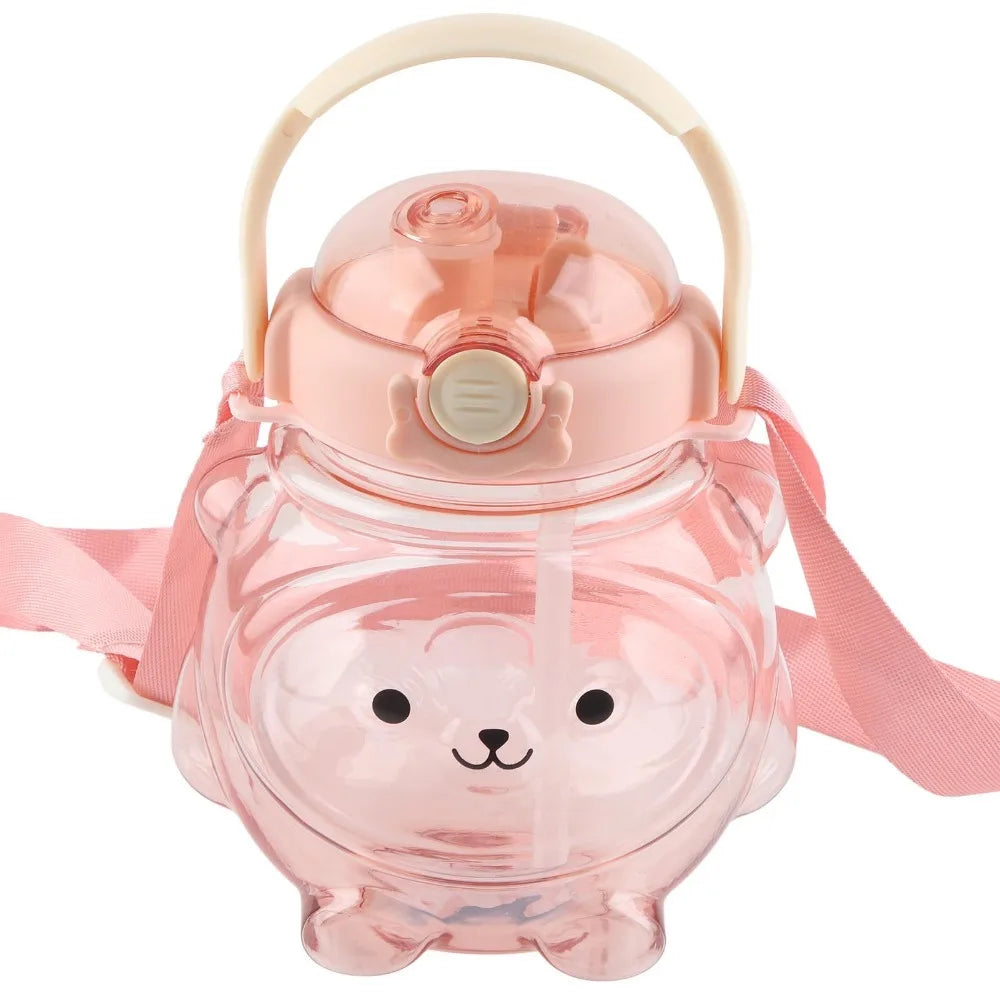 1000ml Cartoon Bear Resin Water Bottle with Shoulder Strap Resin Water Bottle Richie's Pink