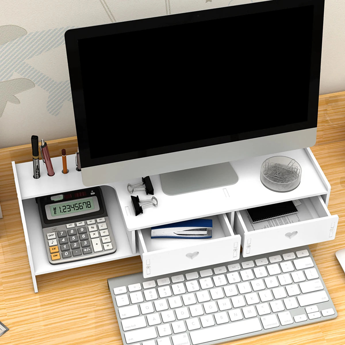 White Monitor Stand Riser with Drawers & Heart Design Monitor Stand Riser Richie's