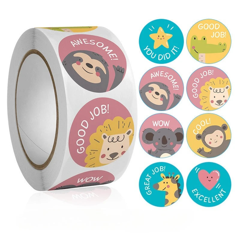 500pcs Cute Animal Stickers Roll – Craft & Gift Packaging Decorative Sticker Roll Richie's 1roll