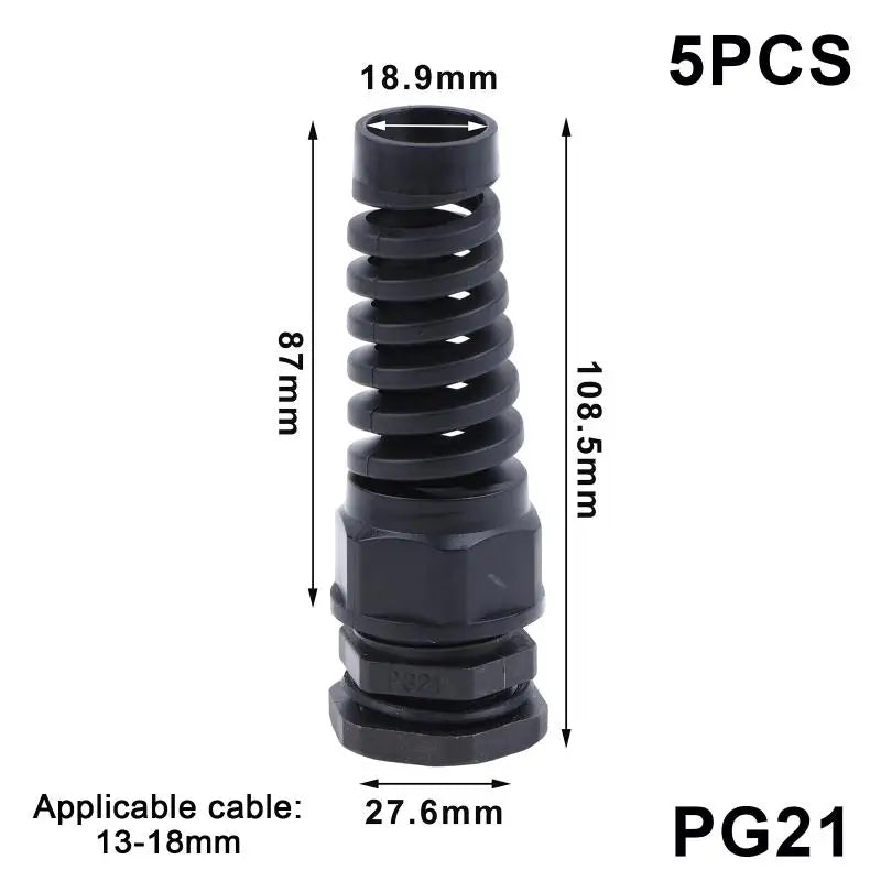 5-Pack PA66 Nylon Cable Glands – IP68 Anti-Bend Connector Cable Gland Connector Richie's 7 Black