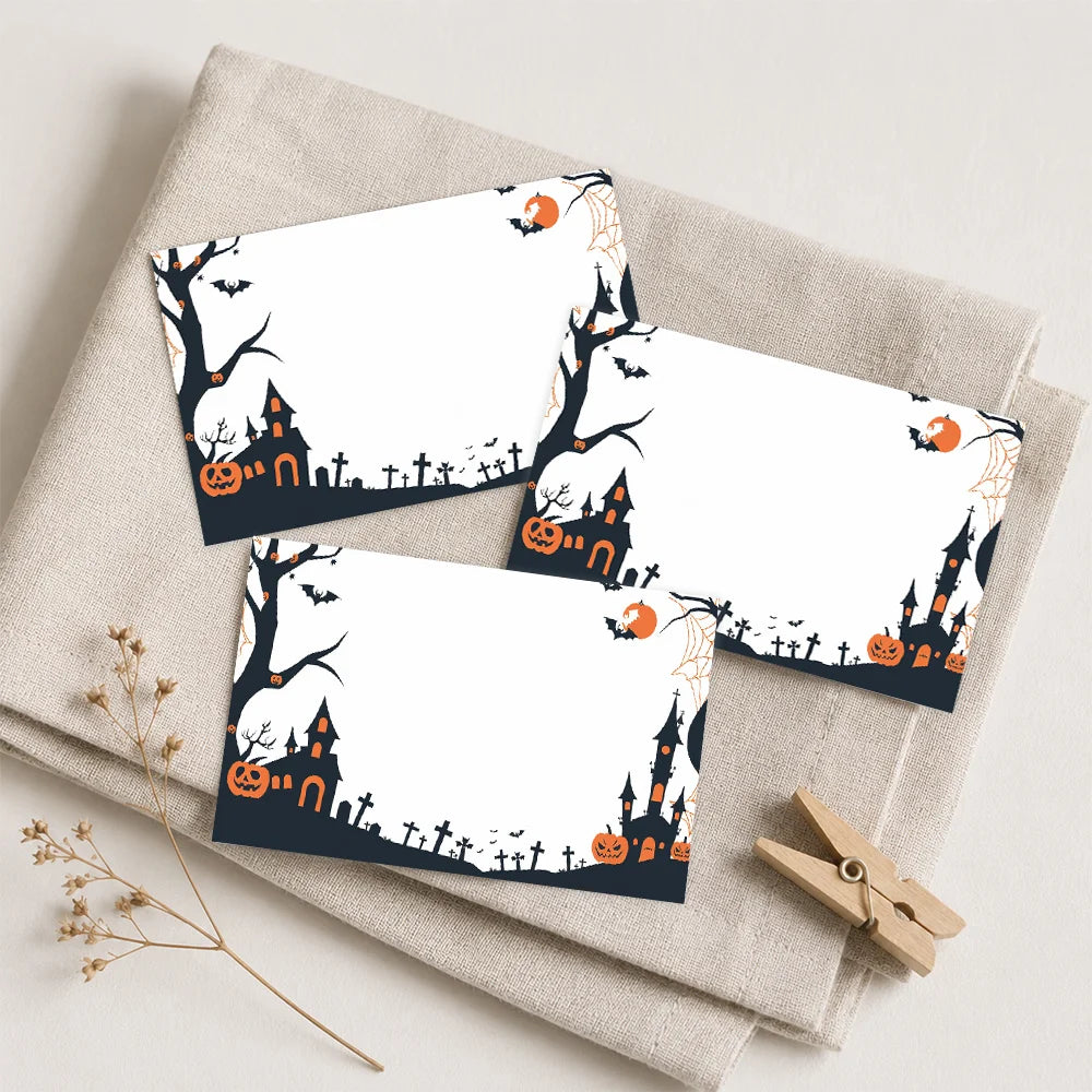 50pcs Halloween Blank Message Cards – Pumpkin & Castle Design Greeting Cards Richie's