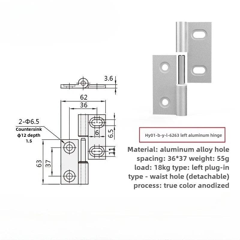 Plug-In Aluminum Alloy Cabinet Door Hinge – Quick Release Cabinet Door Hinge Richie's HY01-B-Y-L-6263 left