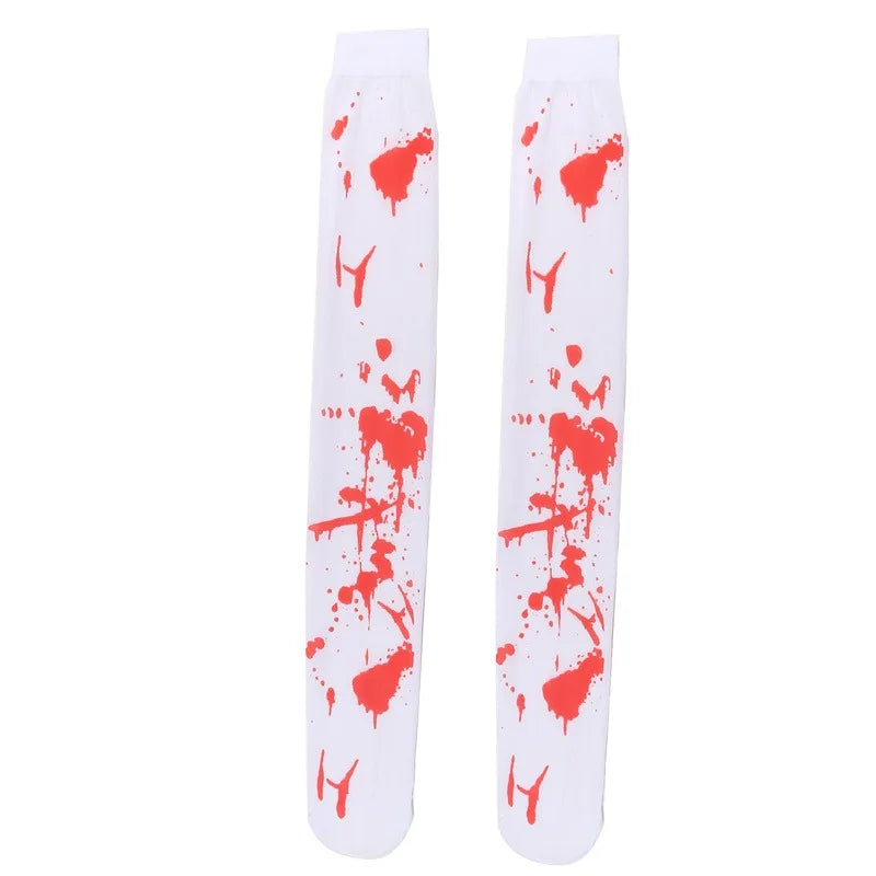 Halloween Spider Web Blood Print Over-Knee Cosplay Stockings Halloween Costume Stockings Richie's White One Size