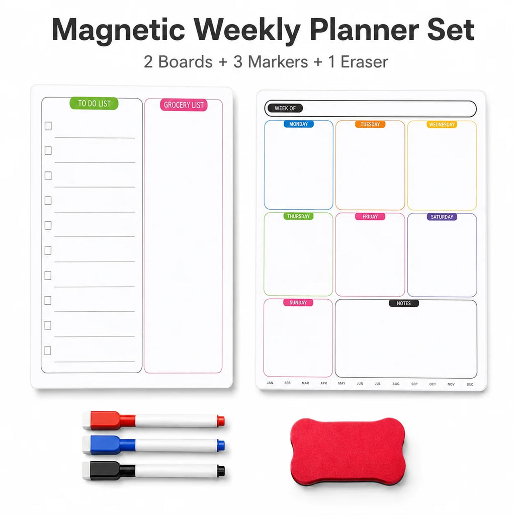6-Piece Magnetic Fridge Weekly Planner & Dry Erase Board Set Dry Erase Planner Set Richie's