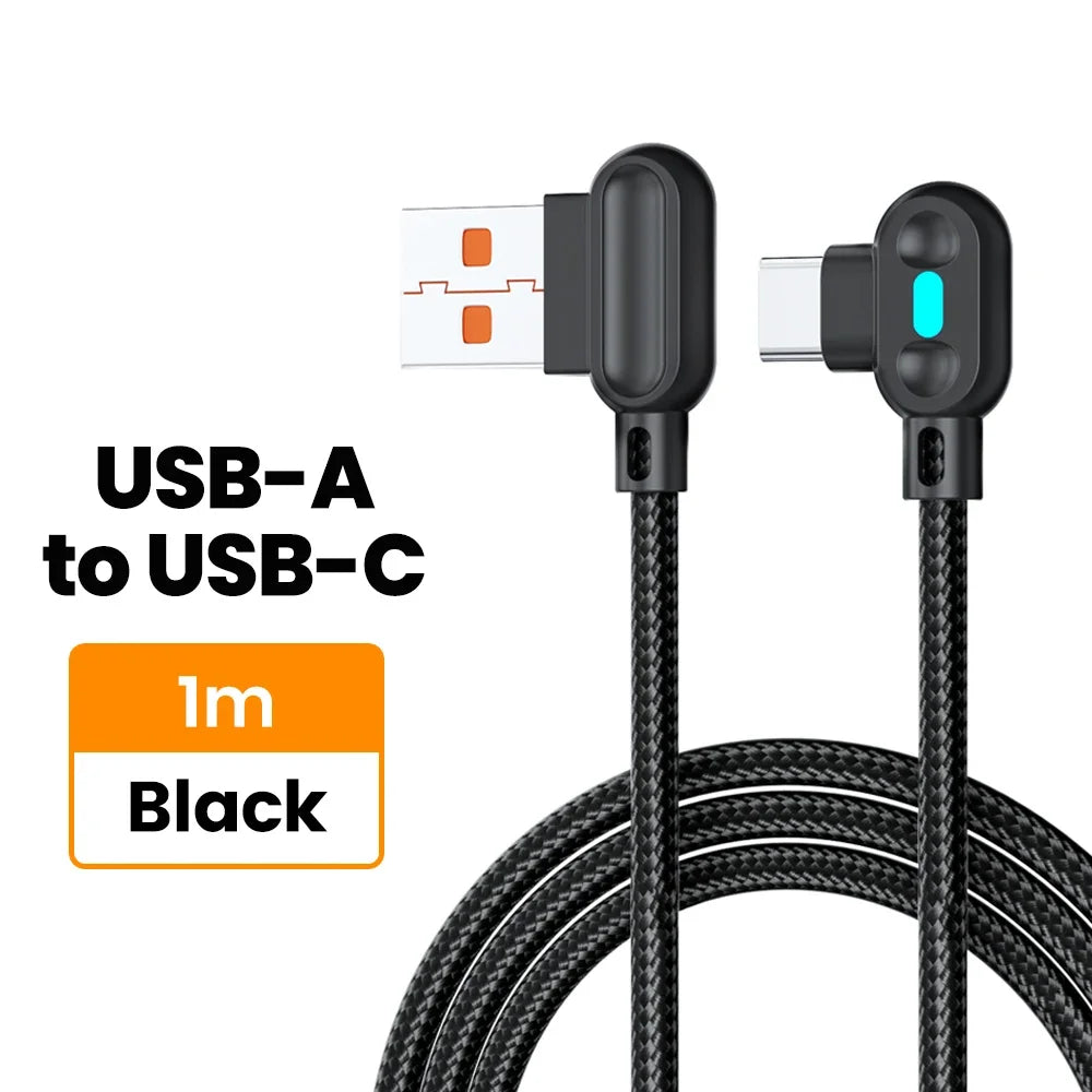 100W USB-C Fast Charging Cable 90° Elbow with LED | 0.25m/1m USB-C Charging Cable Richie's A to C black 1M