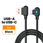 100W USB-C Fast Charging Cable 90° Elbow with LED | 0.25m/1m USB-C Charging Cable Richie's A to C black 1M