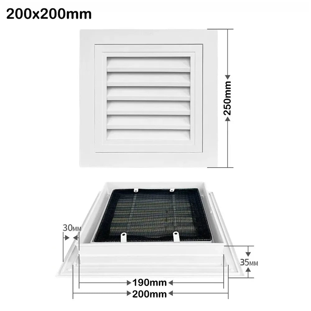Aluminum Square Air Vent Grille with Mesh – White, 6 Sizes Air Vent Grille Richie's 200x200mm