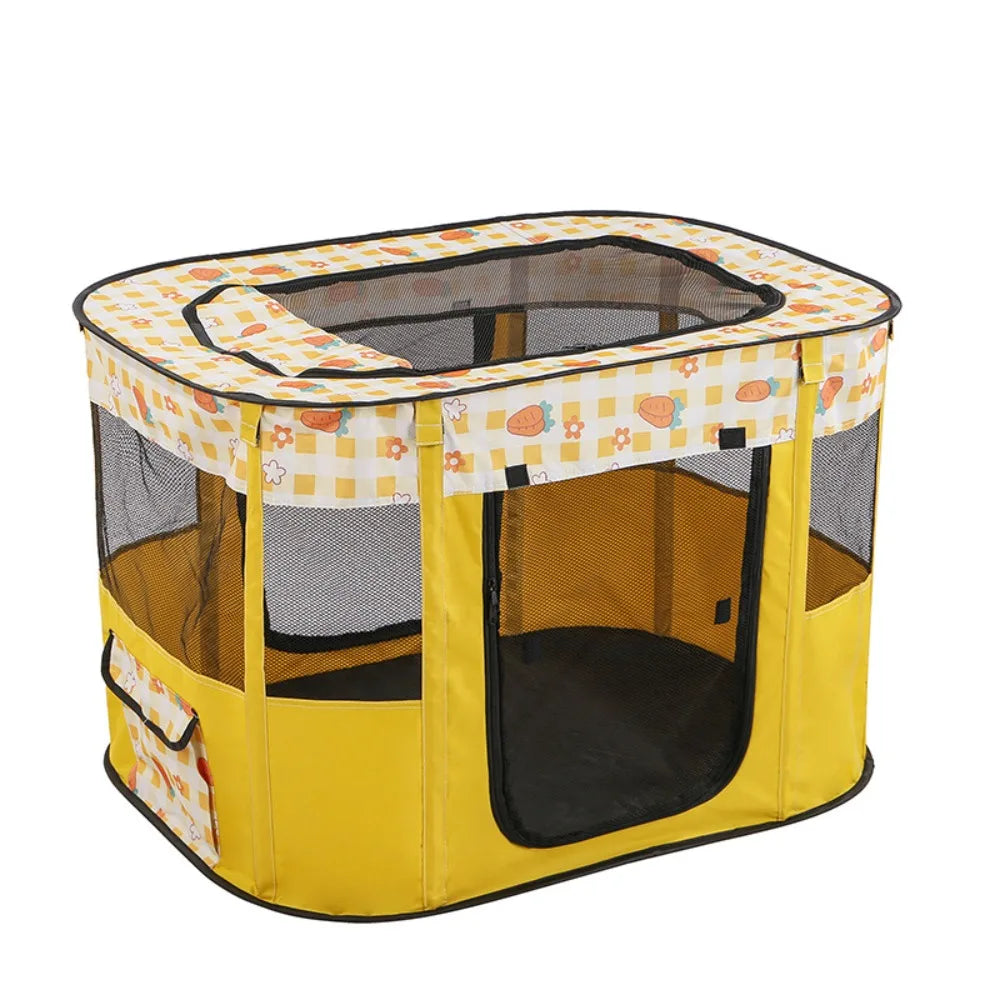Foldable Cat House Villa – Breathable Mesh & Roller Shutter Door Foldable Pet Tent Richie's Yellow