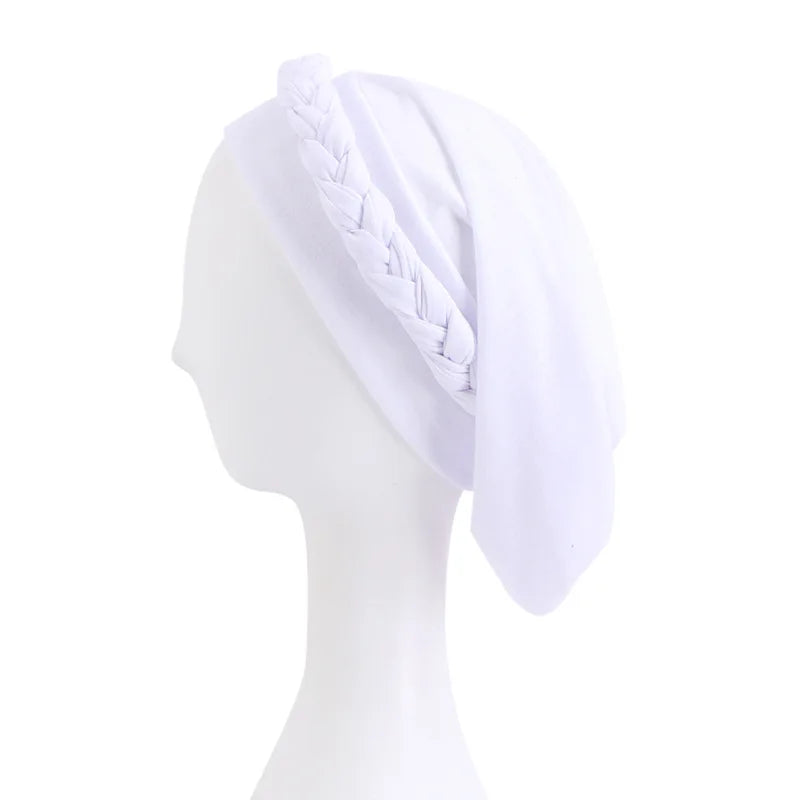 Women's Braided Elastic Turban Head Wrap | Islamic Headwear Turban Head Wrap Richie's White
