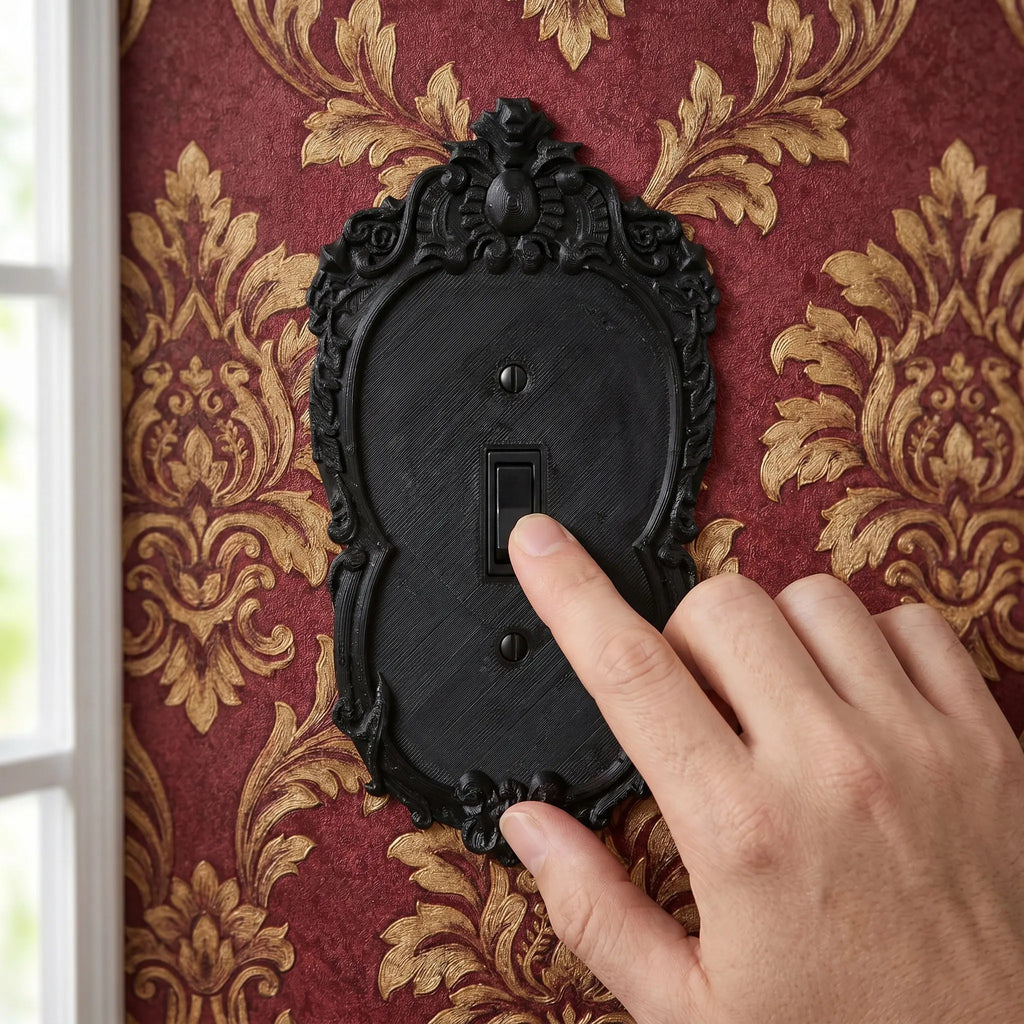 Matte Black Gothic Toggle Switch Cover Plate – Baroque Vintage Decorative Switch Plate Richie's