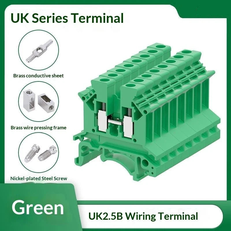 UK2.5B DIN Rail Terminal Blocks 10Pcs – 2.5mm² Screw Connectors DIN Rail Terminal Block Richie's Green