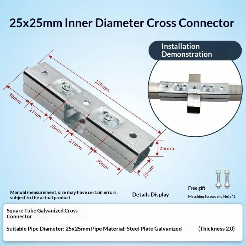 Galvanized Steel Square Tube Connector No-Weld Pipe Joint Buckle Pipe Joint Connector Richie's J