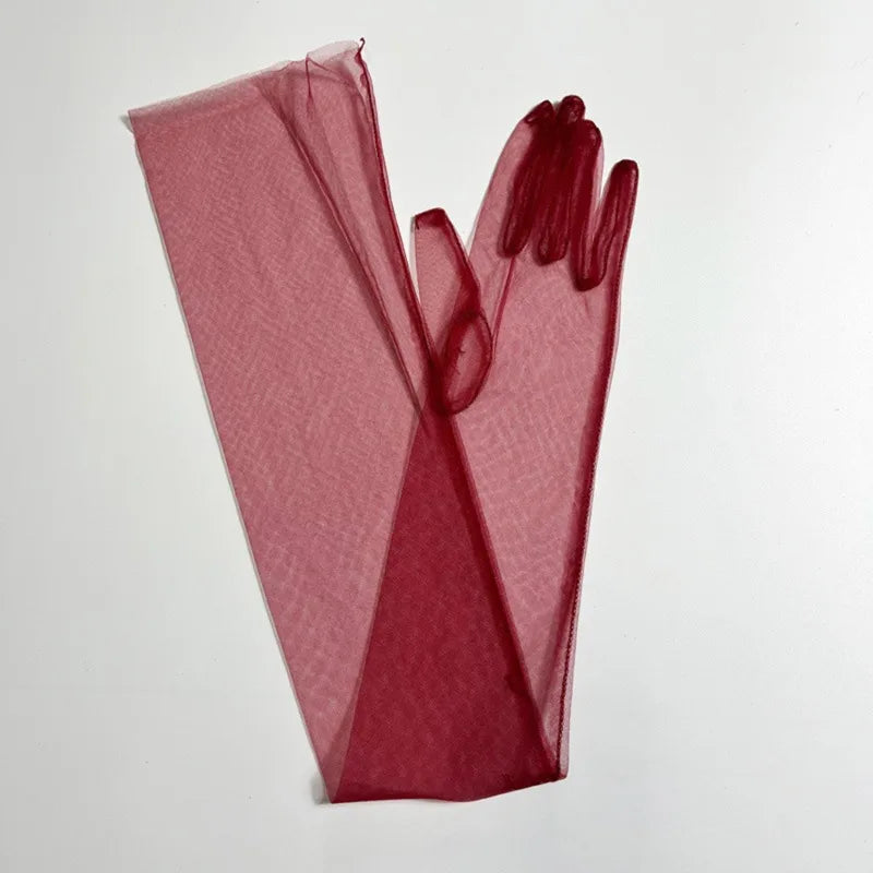 Women's Lace Tulle Long Gloves – Wedding, Prom & Party Bridal Lace Gloves Richie's wine red