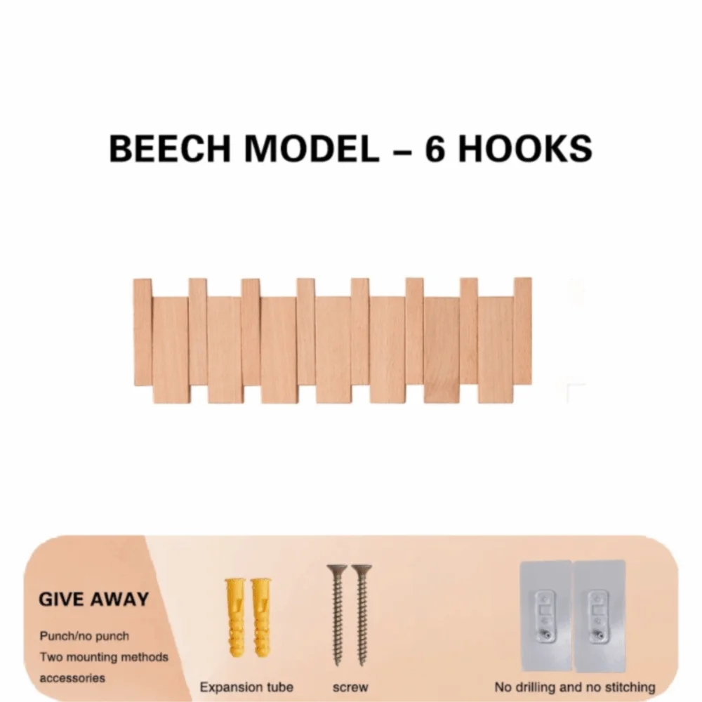 Wall Mounted Wood Coat Rack with 8 Piano Key Hooks Wall Coat Rack Richie's Wood Color 6 hook