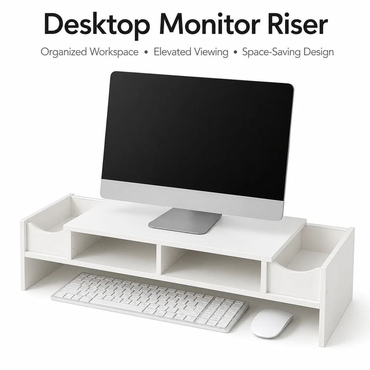 White Monitor Stand Riser with Storage Cubbies | Desk Organizer Monitor Stand Riser Richie's
