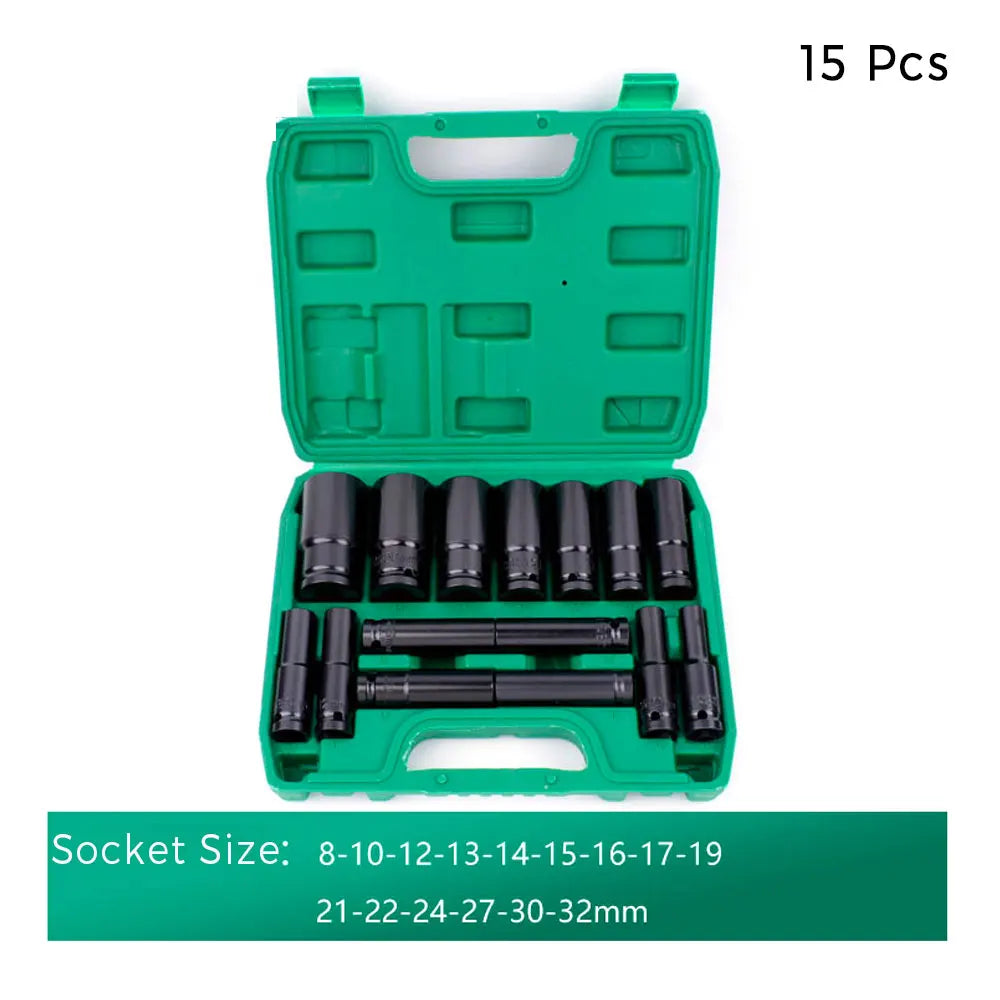 1/2" Drive 10-Pc Metric Deep Impact Socket Set | 6-Point Hex Impact Socket Set Richie's 15pcs