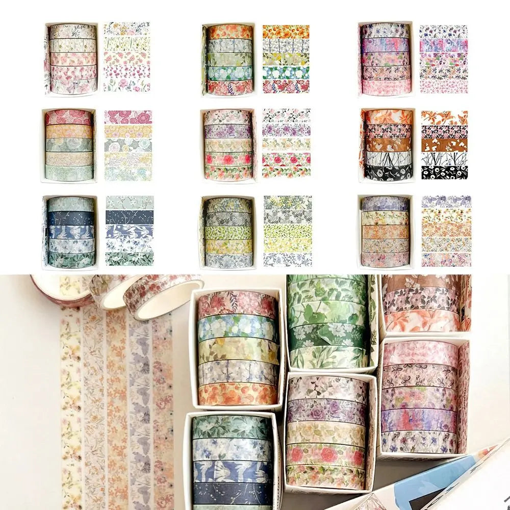 5 Rolls Spring Flower Washi Tape – Multicolor DIY Craft Set Decorative Washi Tape Richie's