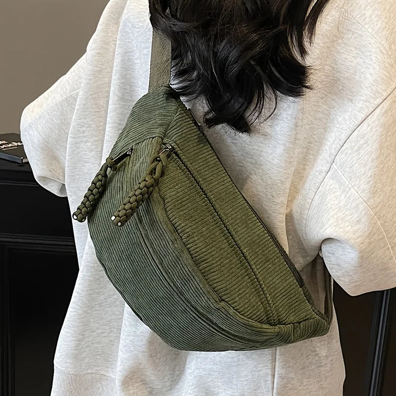 Women's Vintage Corduroy Crossbody Waist Bag | Multi-Pocket Crossbody Waist Bag Richie's green