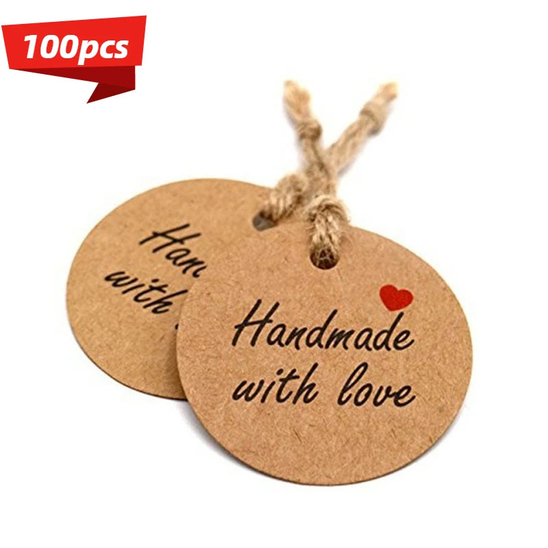 Kraft Paper Hang Tags "Handmade with Love" + 20m Twine Included Kraft Gift Tags Richie's 100pcs one size fits all