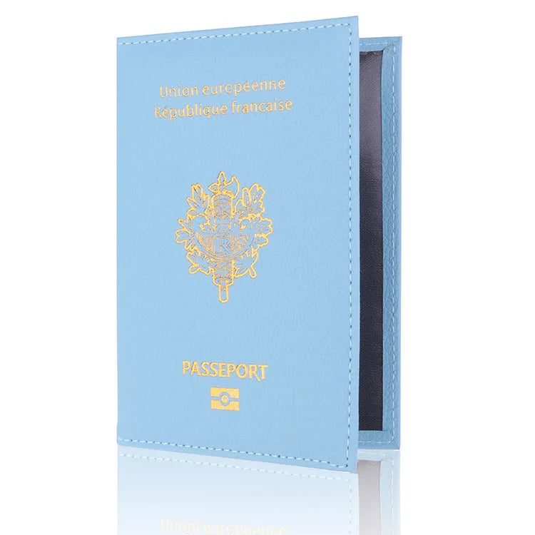 France Passport Cover PU Leather Travel Wallet Card Holder Passport Travel Wallet Richie's sky blue
