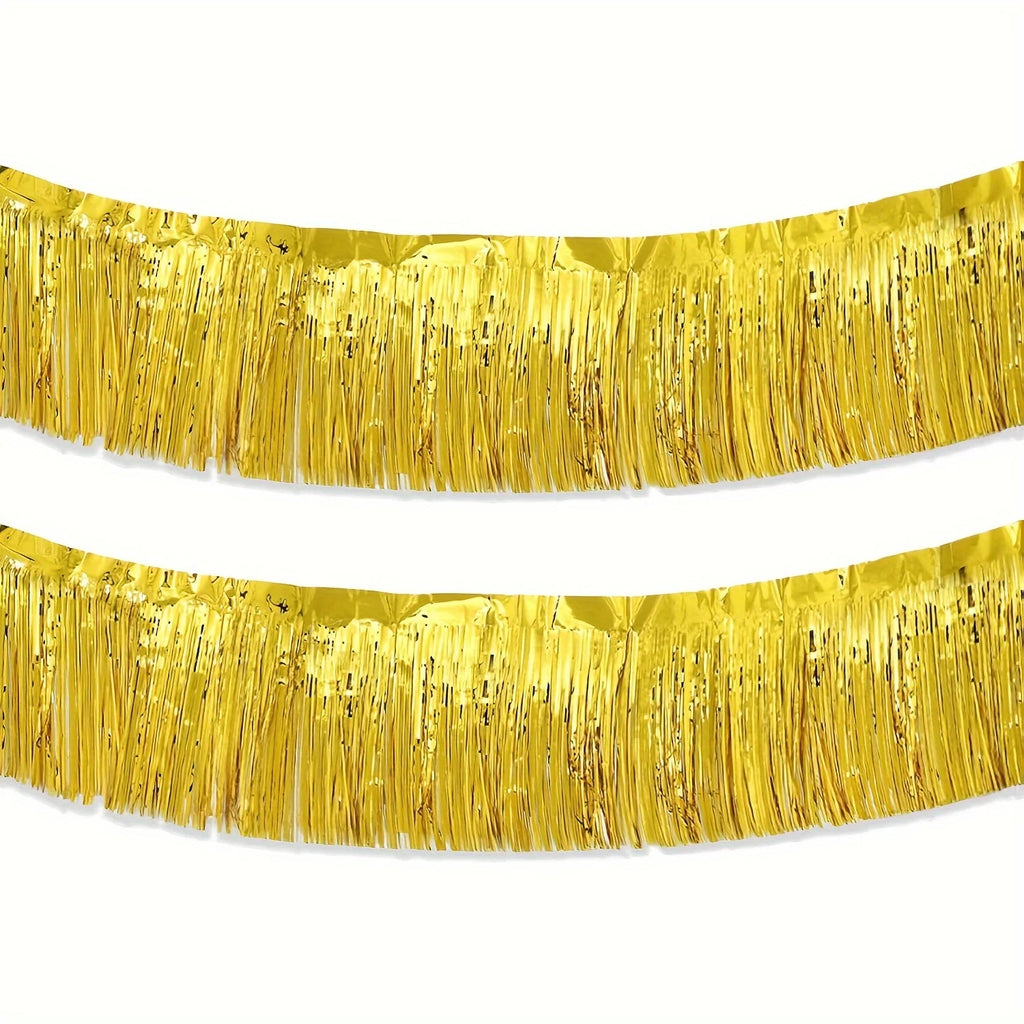 2Pcs 3m Metallic Foil Fringe Curtain Party Table Skirt Decor Party Fringe Curtain Richie's Golden 2pcs