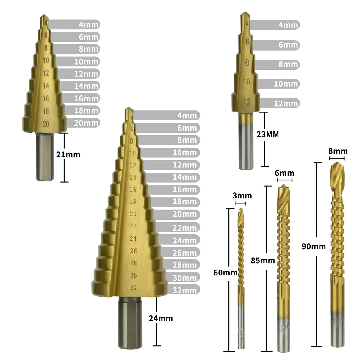 6Pcs Titanium Step Drill Bit Set HSS Woodworking & Metal Step Drill Bit Set Richie's