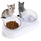 Tilted Elevated Cat Double Bowl – 15° Ergonomic Non-Slip Set Elevated Cat Bowl Richie's White