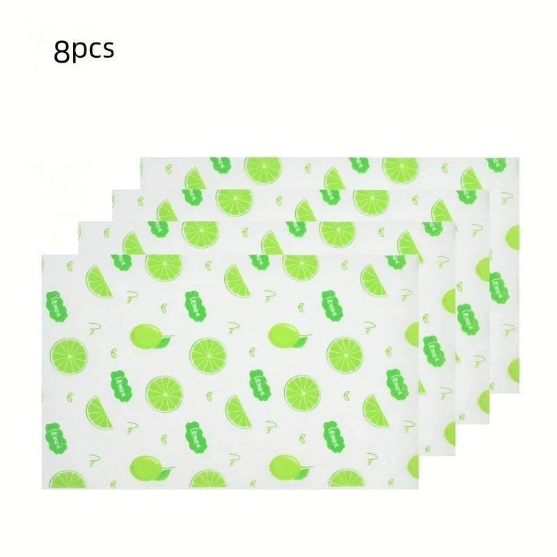 Lemon Pattern Fridge Liner Set 4/8Pcs – Waterproof Non-Slip EVA Refrigerator Shelf Liner Richie's 8Pcs