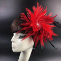 Bridal Feather Headband with Flower – Women's Wedding Hair Clip Feather Hair Accessory Richie's Red