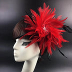 Bridal Feather Headband with Flower – Women's Wedding Hair Clip Feather Hair Accessory Richie's Red