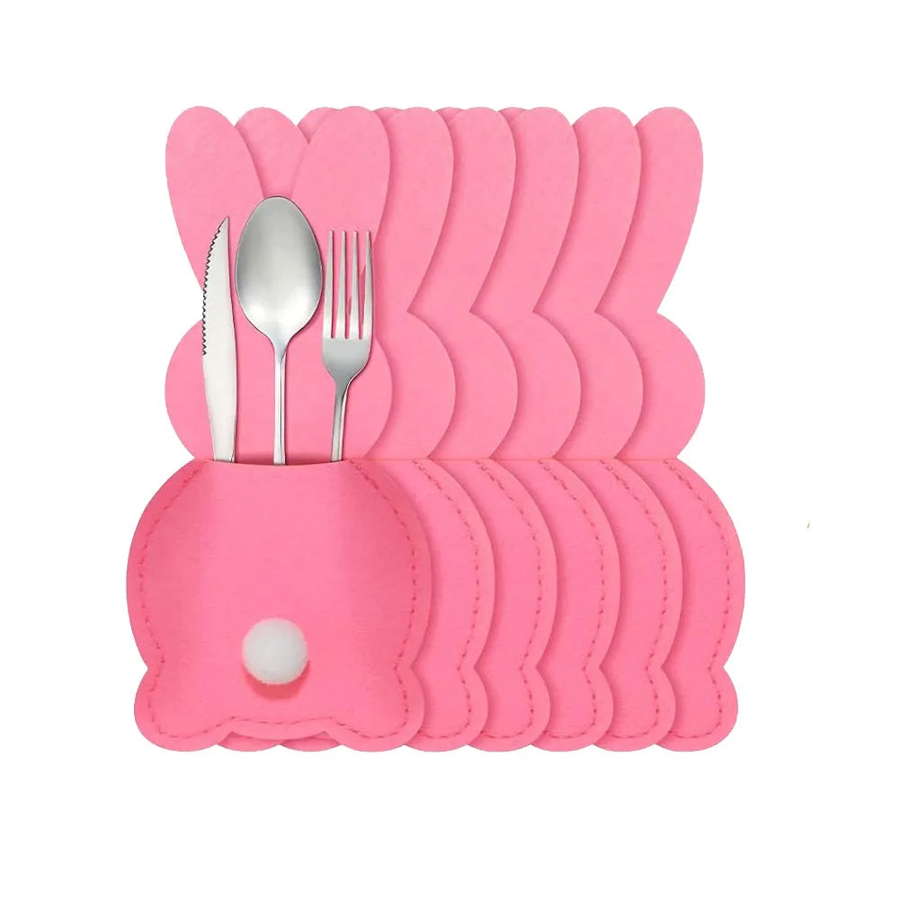 6pcs Easter Rabbit Felt Cutlery Bags – Egg Table Decoration Easter Table Decor Richie's Pink 6pcs
