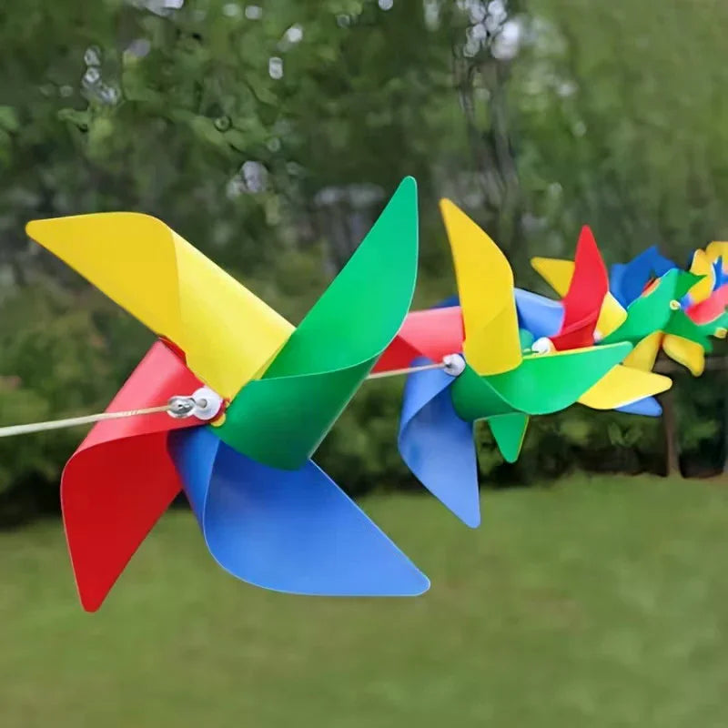 100Pcs Plastic Pinwheels Decorative Windmill Set + 30M Rope Garden Pinwheel Set Richie's